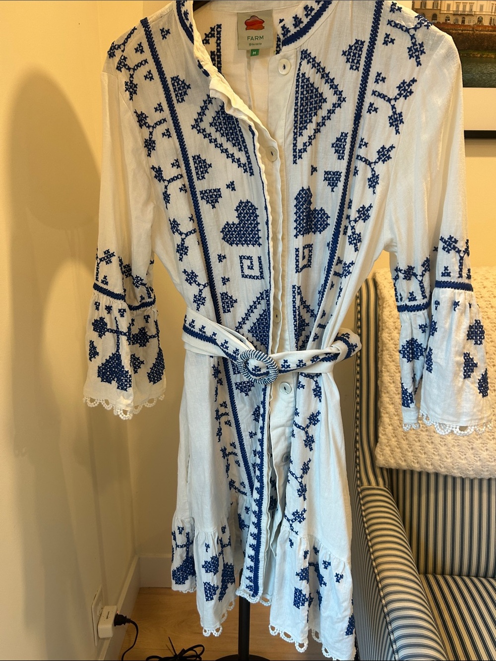 FARM Rio White Mini Dress with Blue Embroidery - Picture 3 of 5